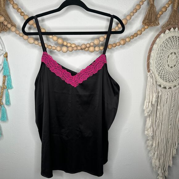 Torrid Sleep Pink Lace Black Satin Cami Tank - Picture 1 of 4